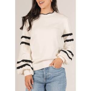 NEW BEFORE YOU scalloped trim sweater in ivory/black